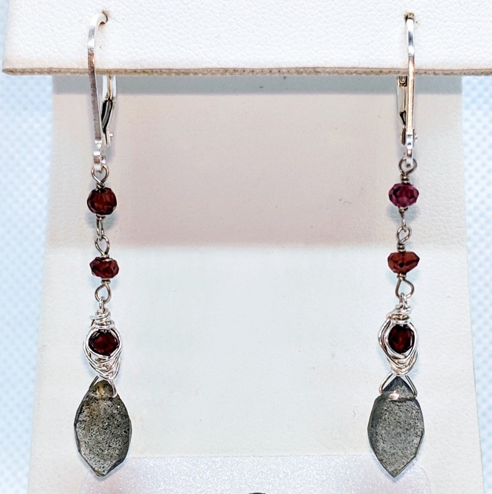 Labradorite garnet & sterling silver earrings